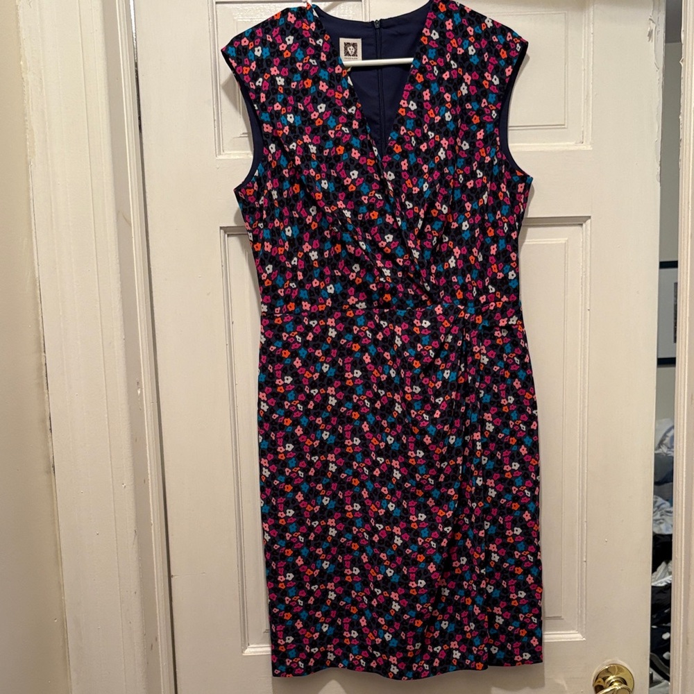 Anne Klein Navy and Pink Floral Midi Dress